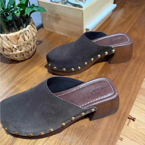 Aldo Brown Suede Studded Clog Mule - Picture 6 of 8
